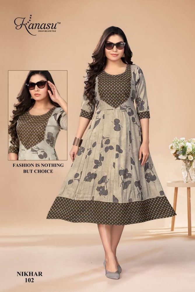 Nikhar By Kanasu Rayon Printed Kurtis Catalog